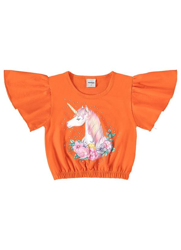 Rovi Kids - Blusa Infantil Menina Unicórnio Laranja