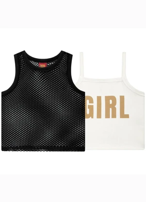 Kyly - Blusa Infantil Menina com Sobreposição Off White - KYLY