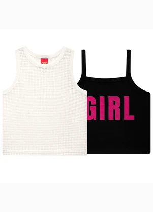 Kyly - Blusa Infantil Menina com Sobreposição Preto - KYLY