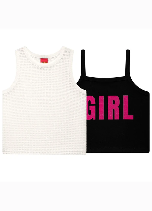 Kyly - Blusa Infantil Menina com Sobreposição Preto
