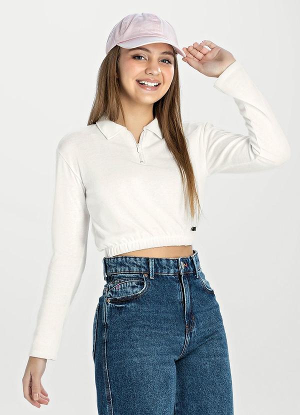 Elian - Blusa Juvenil Menina Cropped Zíper Beats Bege