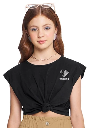 Amora - Blusa Teen Boxy Menina Preto - AMORA
