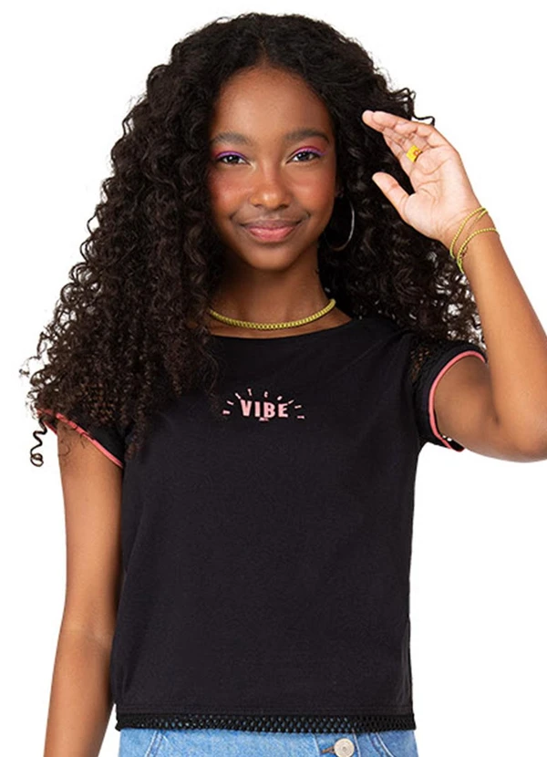 Amora - Blusa Teen Cropped Menina Preto
