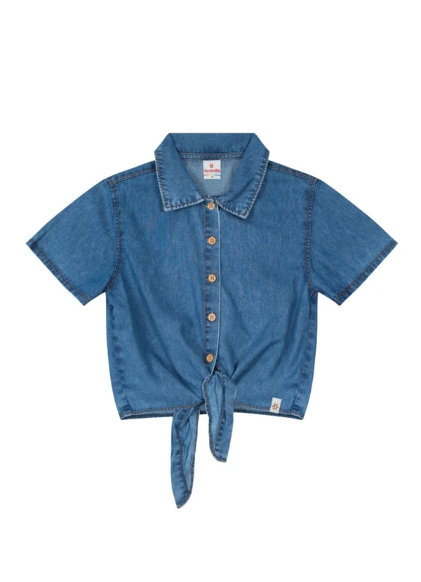 Brandili - Camisa Cropped em Jeans Leve Menina Azul 3