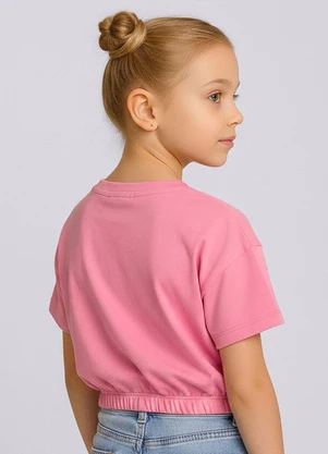 Torra - Camiseta Infantil Cropped Manga Curta Rosa - TORRA