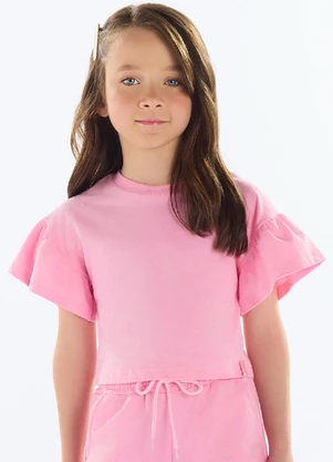 Quimby - Cropped Básico Meia Malha Menina Rosa - QUIMBY