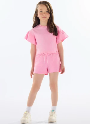 Quimby - Cropped Básico Meia Malha Menina Rosa - QUIMBY