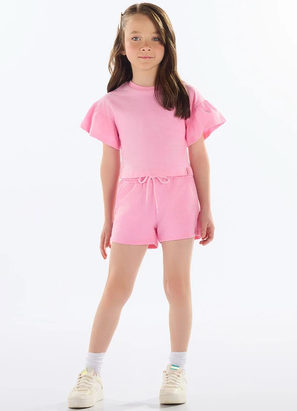 Quimby - Cropped Básico Meia Malha Menina Rosa 2