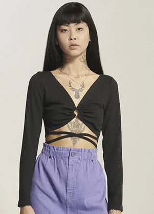 Authoria - Cropped Black com Amarração Preto - AUTHORIA