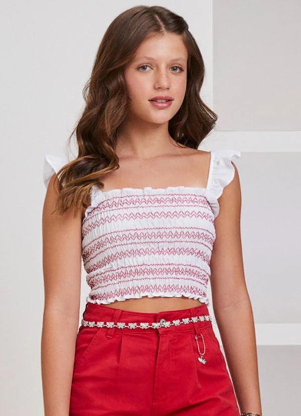 I Am - Cropped Bordado com Lastex Branco