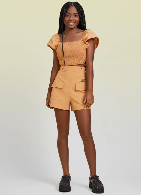 I Am - Cropped Caramelo com Lastex Caramelo 3