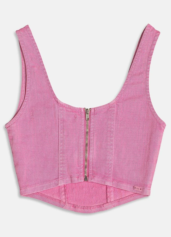 I Am - Cropped Corset de Sarja com Strass Rosa 5