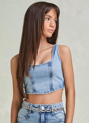 I Am - Cropped Corset Jeans Azul - I AM