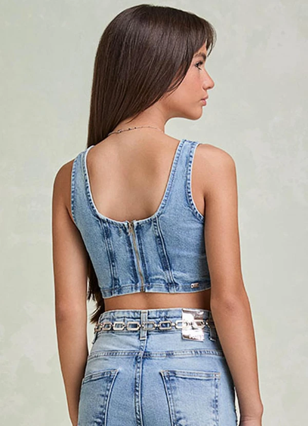 I Am - Cropped Corset Jeans Azul 2
