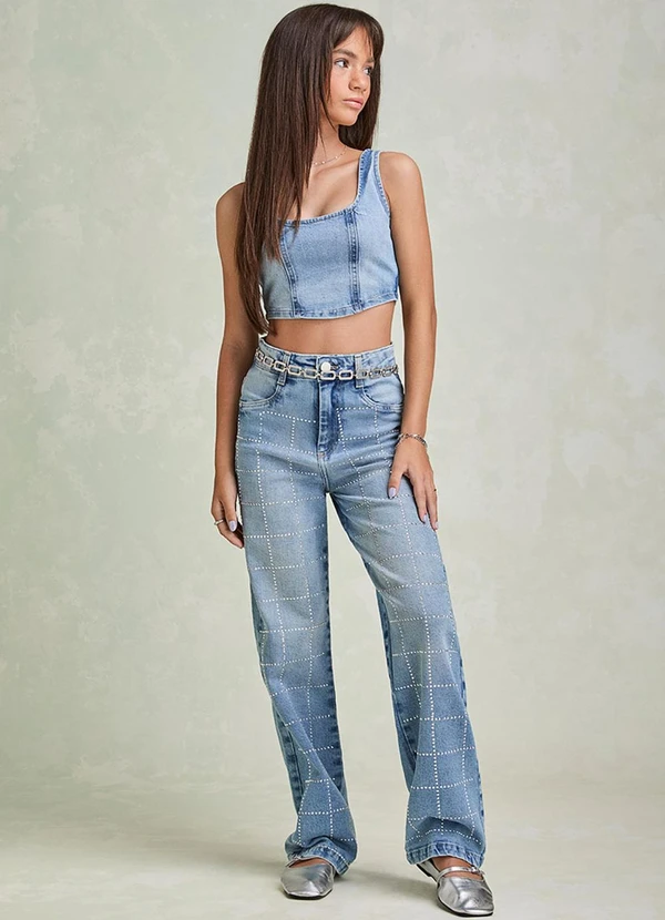 I Am - Cropped Corset Jeans Azul 3