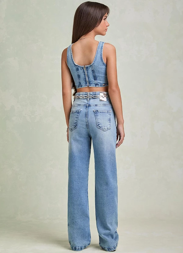 I Am - Cropped Corset Jeans Azul 4
