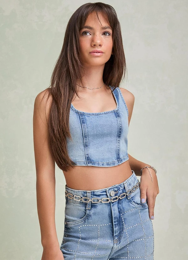 I Am - Cropped Corset Jeans Azul 5