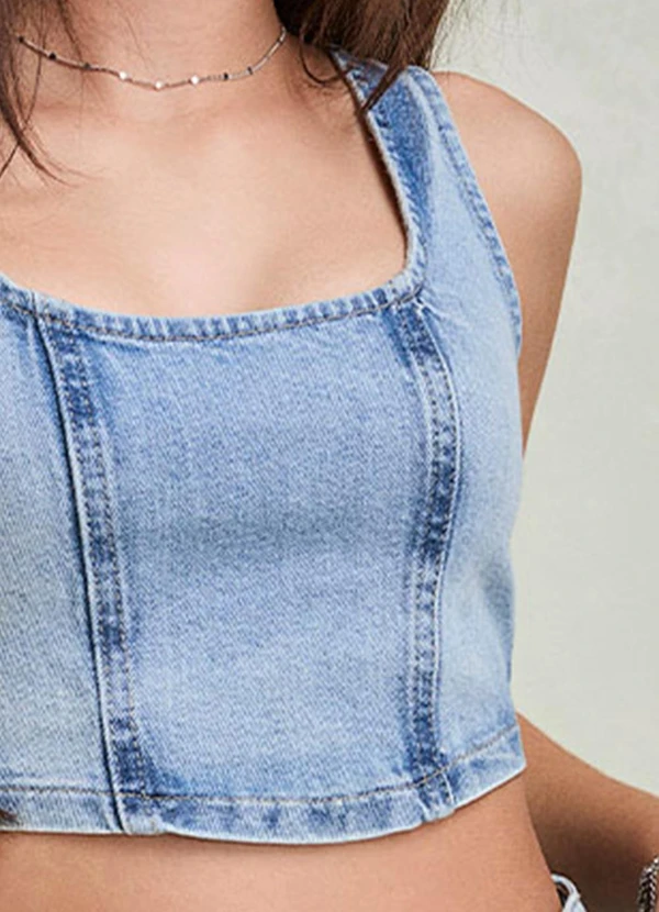 I Am - Cropped Corset Jeans Azul 6