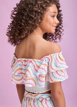 I Am - Cropped de Babado em Laise Branco - I AM