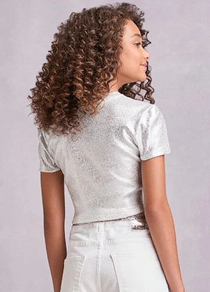 I Am - Cropped de Foil Craquelado Prata - I AM