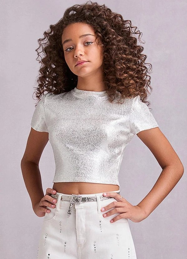 I Am - Cropped de Foil Craquelado Prata