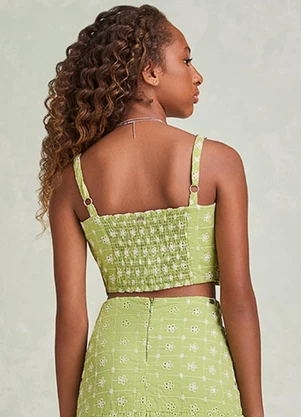 I Am - Cropped de Laise com Bordado Verde - I AM