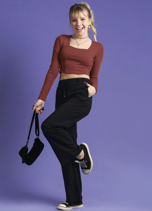 Cativa Teen - Cropped de Manga Longa Juvenil Marrom 2