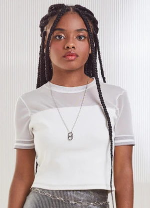 I Am - Cropped de Ribana com Tule Prata - I AM