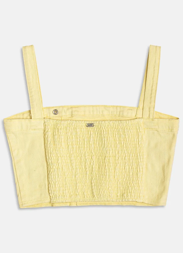 I Am - Cropped de Sarja com Botões Amarelo 2