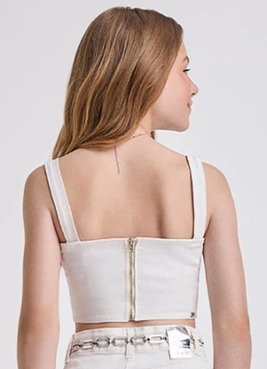 I Am - Cropped de Sarja Off White com Strass Off White - I AM