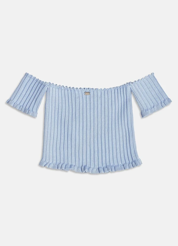 I Am - Cropped de Tricot Canelado Azul 2