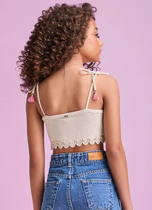I Am - Cropped de Tricot com Barbicachos Rosa - I AM