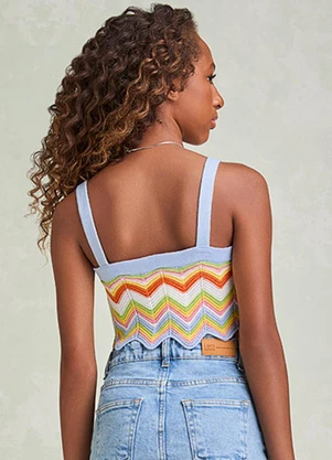 I Am - Cropped de Tricot com Listras Chevron Azul - I AM