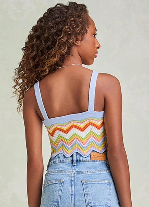 I Am - Cropped de Tricot com Listras Chevron Azul 2