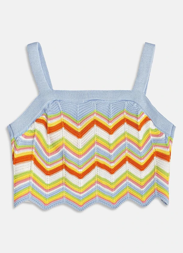 I Am - Cropped de Tricot com Listras Chevron Azul 6