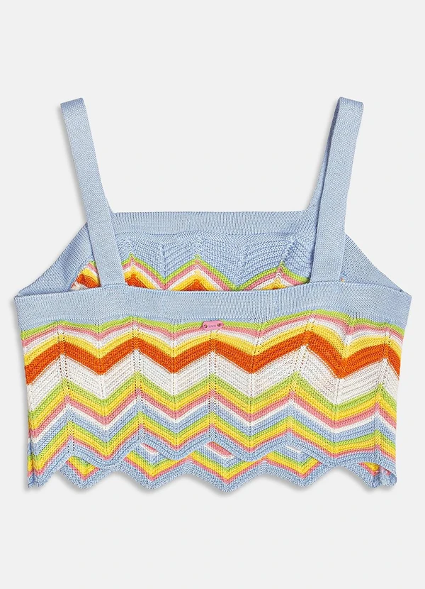 I Am - Cropped de Tricot com Listras Chevron Azul 7