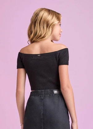 I Am - Cropped de Tricot com Strass Preto - I AM