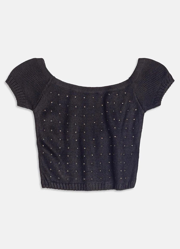 I Am - Cropped de Tricot com Strass Preto 3