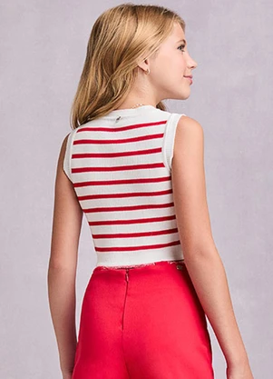 I Am - Cropped de Tricot Listrado Vermelho - I AM
