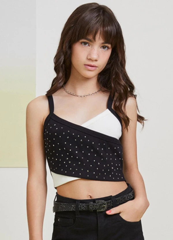 I Am - Cropped Duas Cores com Strass Off White