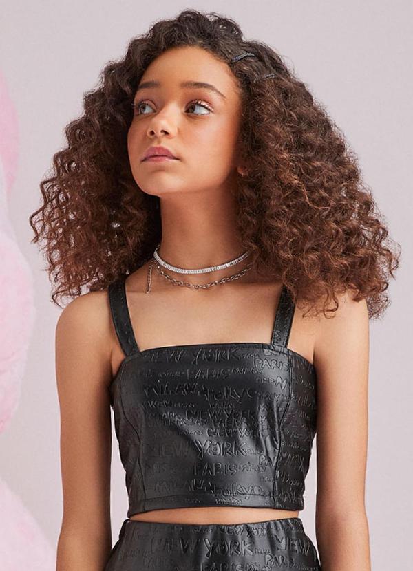 I Am - Cropped em Fake Leather Preto