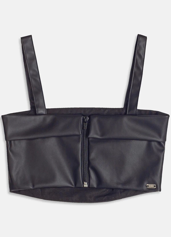 I Am - Cropped Fake Leather Preto 2