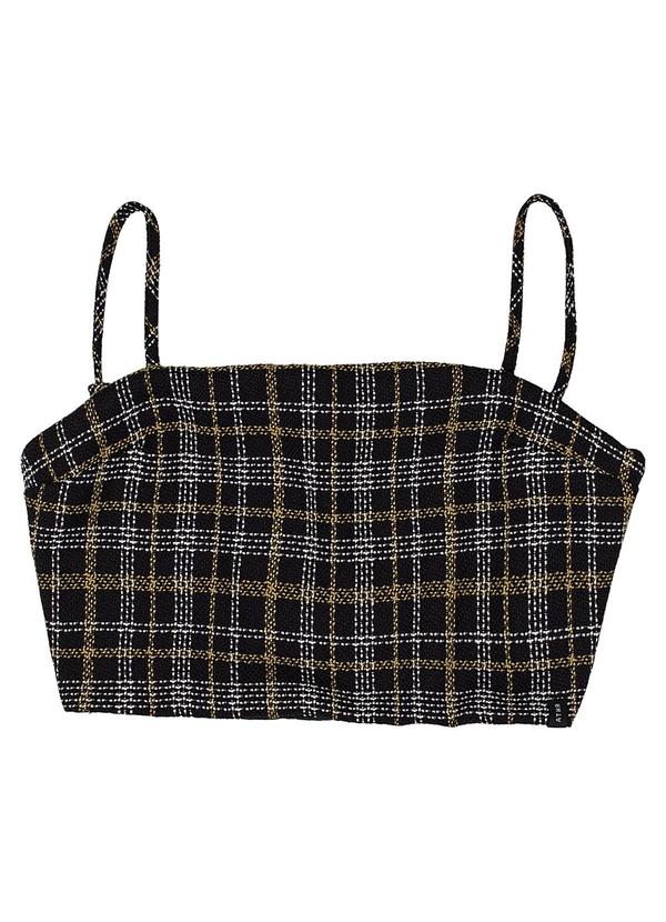 Authoria - Cropped Feminino de Tweed Xadrez Preto 1