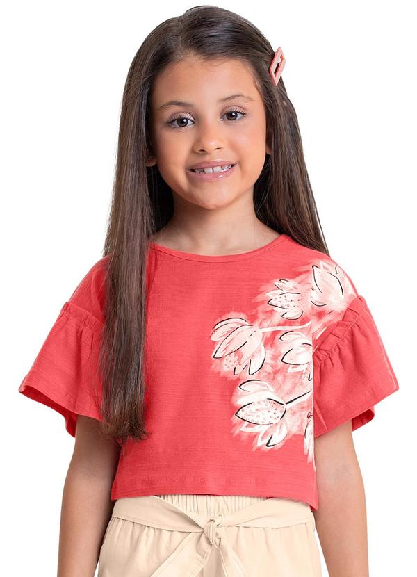Quimby - Cropped Floral para Menina Vermelho