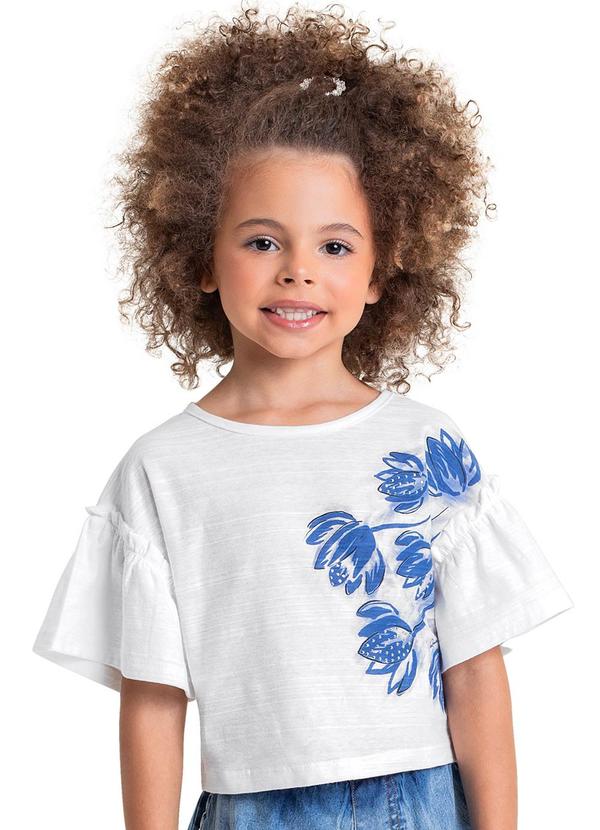 Quimby - Cropped Infantil Floral para Menina Branco