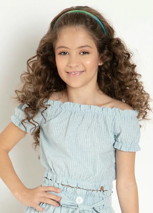Outlet - Cropped Infantil Listrado Azul Ciganinha