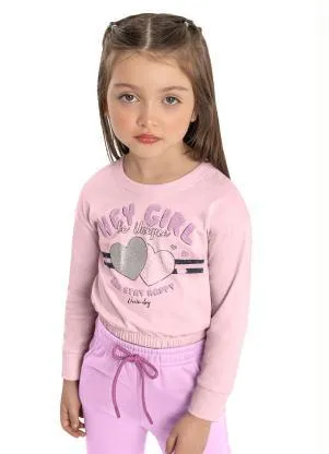 Quimby - Cropped Infantil Manga Longa Rosa - QUIMBY