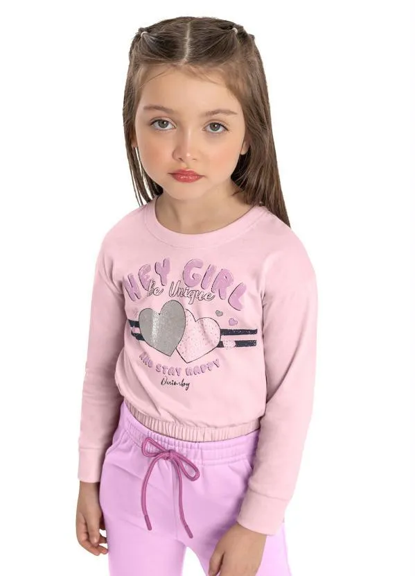 Quimby - Cropped Infantil Manga Longa Rosa