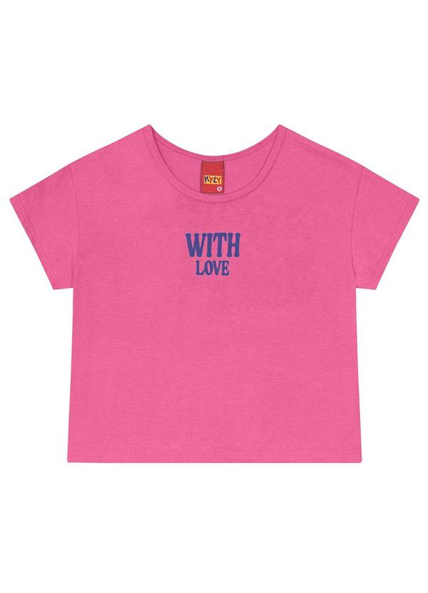 Kyly - Cropped Infantil Menina Lettering Rosa