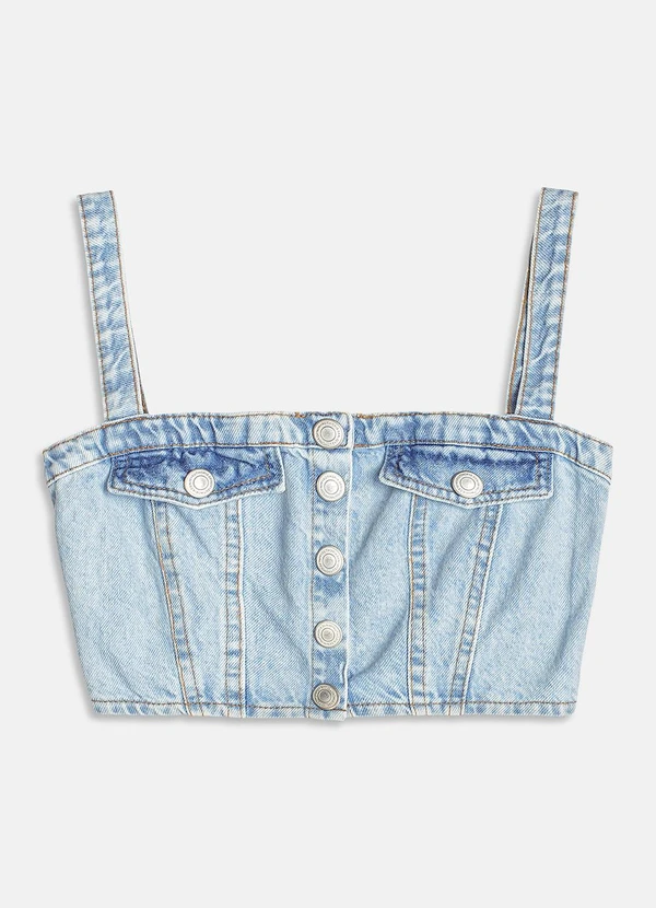 I Am - Cropped Jeans com Lapelas Azul 1